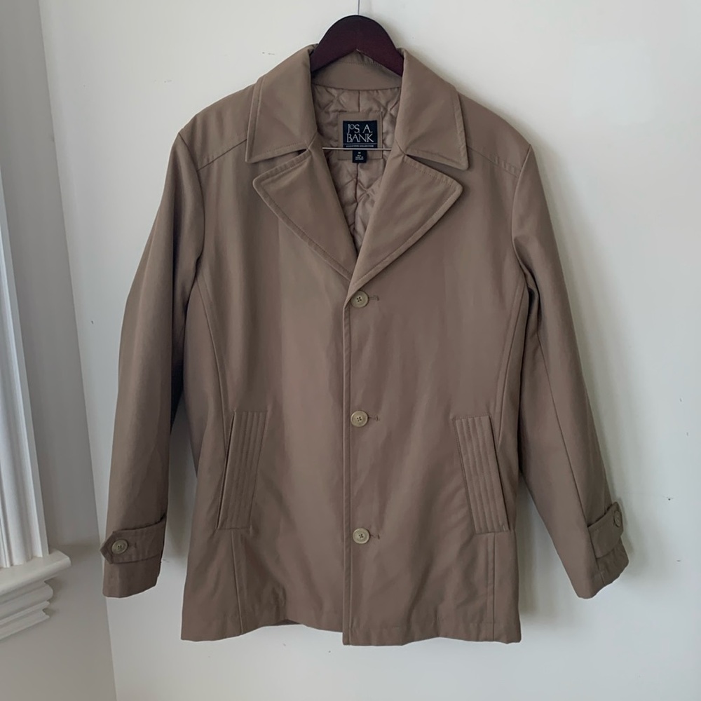 NWOT Jos A Bank Mens Quilted Lined Button Front Car Coat in khak tan SZ M REG